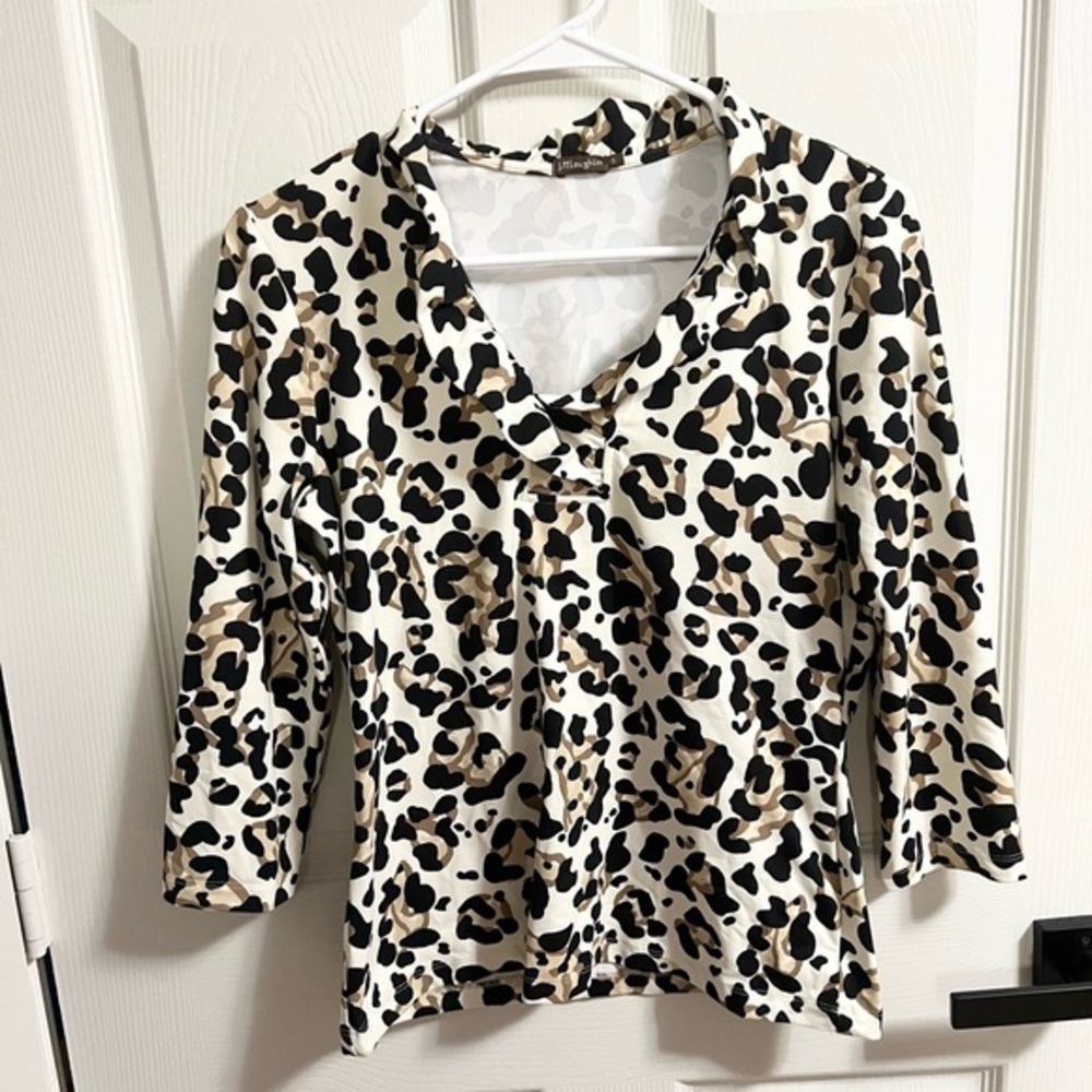 J. McLaughlin Durham Ruffle Blouse Brown Cheetah Catalina Cloth Women's Size S